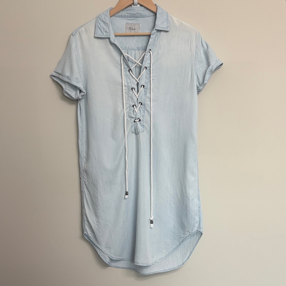 Rails Light Blue Lace-Up Tunic Dress S Small